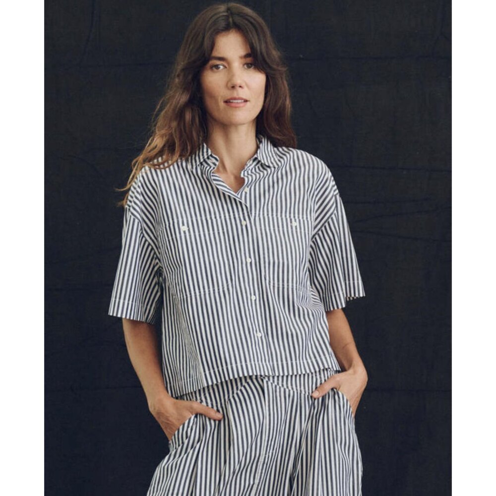 The Great Atlas Button Up Shirt and Field Midi Skirt Set Navy Stripe Womens 1 S - Picture 3 of 15
